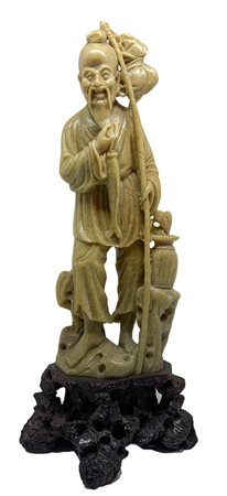 Statuetta cinese in pietra saponaria raffigurante Dio Ebisu “Dio della...