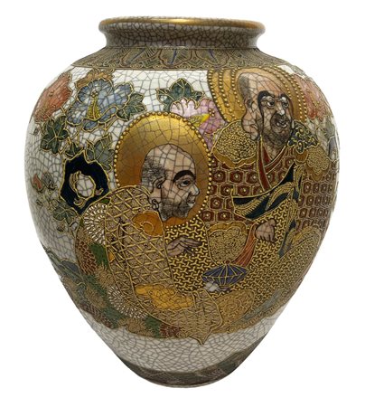 Vaso in porcellana giapponese Satsuma, raffigurante personaggi in oro.H cm 32