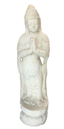 Statua Guanyin in preghiera in marmo bianco, con corona. Cina, inizi XX...