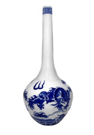 Vaso cinese a bottiglia in porcellana con decorazione di draghi in...