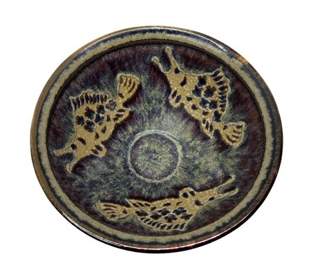 Ciotola cinese in porcellana con smalto marrone, sfumatore e decorazioni...