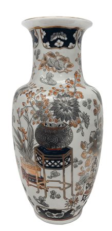 Vaso in porcellana cinese decori floreali su sfondo bianco Cm 41