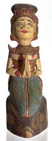 Statua in legno colorato di donna in preghiera, Bali, Indonesia. H Cm 26