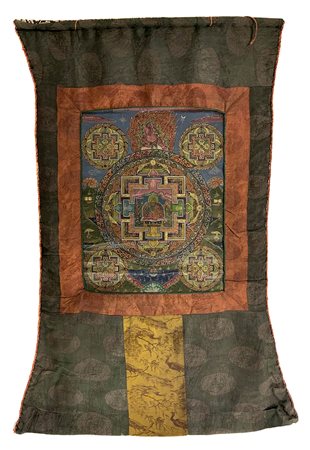 Thangka, dipinto di arte sacra buddista, Tibet XX secolo, cm 35 x 28.