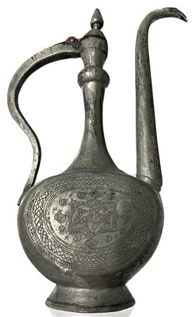 Teiera in lega metallica con argento, Afganistan, XX secolo. Cm 36x24x10.