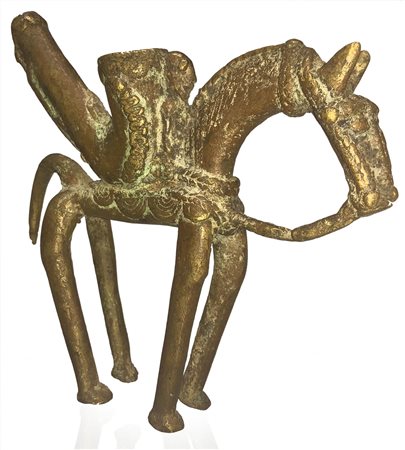 Scultura di cavallo con pipa sul dorso e figura umana. Mali, XX secolo. H cm...