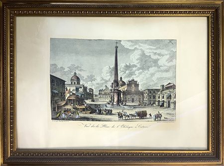 Incisione raffigurante Piazza dell’Obelisco di Catania. Cm 28x40.