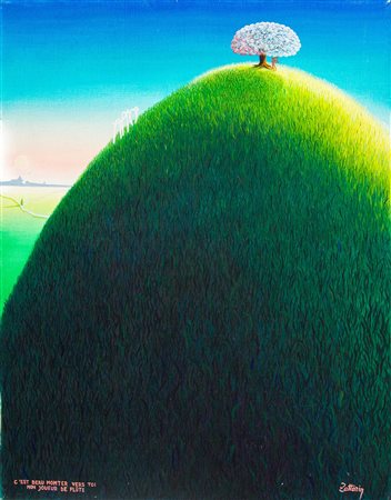 Dipinto raffigurante paesaggio fantastico, XX secolo. Cm 50x40, olio su tela....