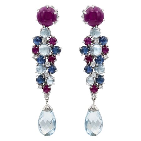 Orecchini in oro bianco 18kt rubini, zaffiri e acquamarinepeso 22 gr.taglio...