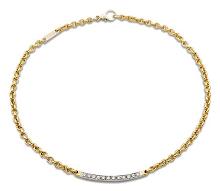 Pomellato, collana in oro giallo 18ktpeso 38,4 gr.maglie incrociate, centrale...