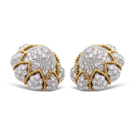 Orecchini in oro bianco e giallo 18kt con diamantianni 50/60peso 36 gr.taglio...