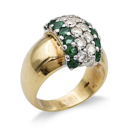 Anello in oro bianco e giallo 18ktpeso 14 gr.doppia riviere di diamanti...