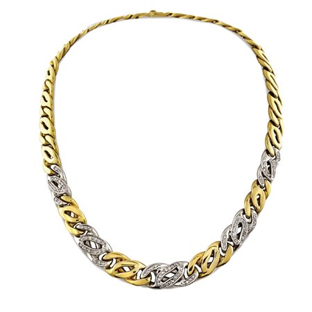 Collier in oro a due colori 18ktpeso 110 gr.maglie groumette in oro giallo...
