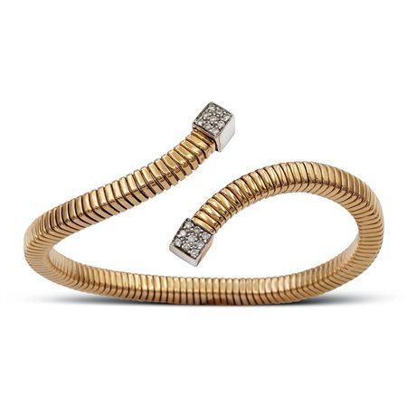 Bracciale tubogas in oro rosa 18ktpeso 17,8 gr.motivo contrarié con terminali...