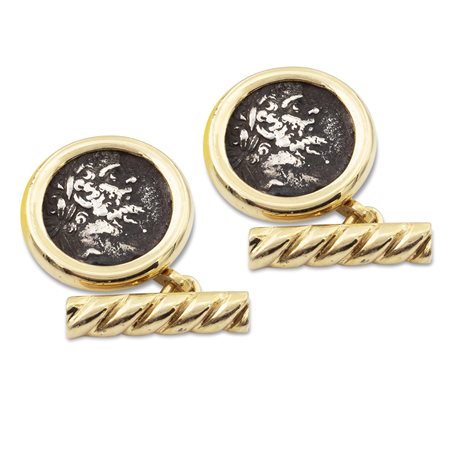 Gemelli di forma circolare in oro giallo 18ktpeso 10 grcentrati da due...