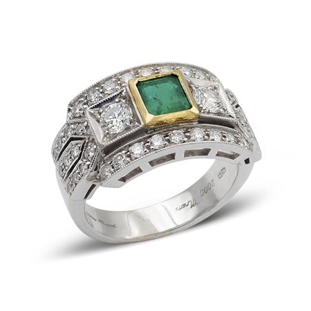 Dirce Repossi, anello in oro bianco 18kt con smeraldoanno 2000peso 9...