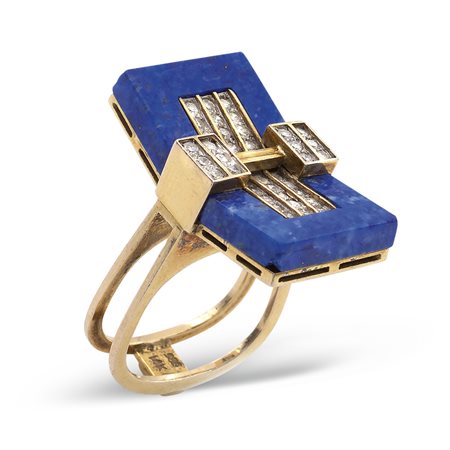 Anello in oro giallo 14kt lapislazzulo e diamantianni 60/70peso 13,5...