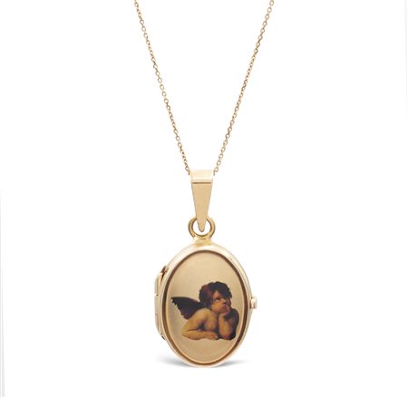 Pendente portaritratto in oro giallo 18ktpeso 4,5 gr.decorato con putto...