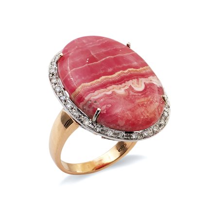 Anello in oro rosa 14kt e rodocrositepeso 13 gr.taglio ovale cabochon...
