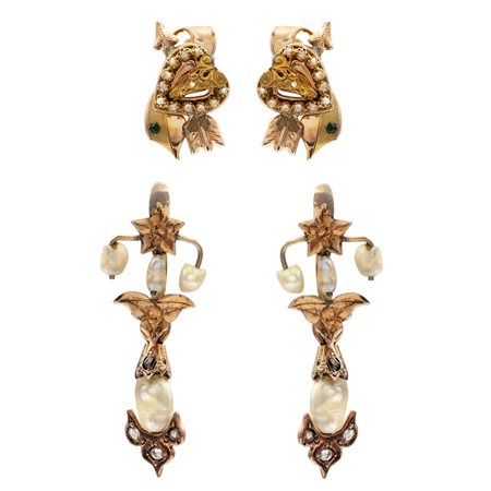 Due coppie di orecchini borbonicifine XIX Sec.peso 10,3 gr.rispettivamente...