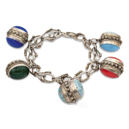 Bracciale charms in argento e pietre dureanni 40/50peso 57,9 gr.maglie...