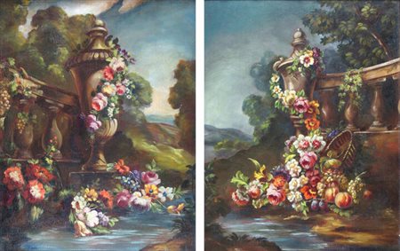 GIUSEPPE CAFASSO<BR>Castelnuovo d'Asti 1811 – 1860 Torino<BR>Coppia di dipinti floreali