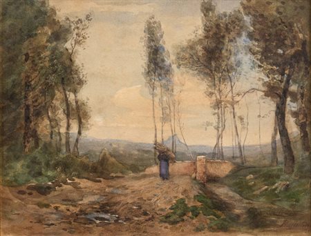 VITTORIO BUSSOLINO<BR>Torino 1853 - 1922<BR>"Paesaggio con figura"