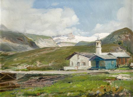 OTTORINO CAMPAGNARI<BR>Mestre (VE) 1910 - 1982 Torino<BR>"Cervinia - Chiesetta degli Eremiti" anni '950