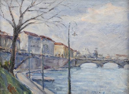 GIOVANNI GILLI<BR>Moncalieri (TO) 1870 circa - ?<BR>"Veduta del Po" 25/5/1955
