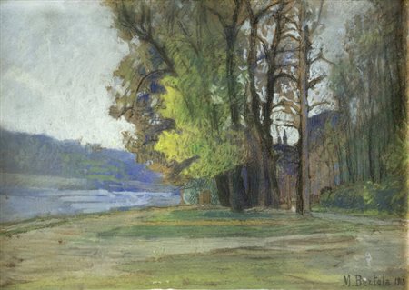 MARIO BERTOLA<BR>Torino 1880 - 1926<BR>"Valentino presso il castello Medievale" 1913