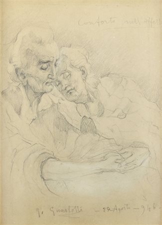GIOVANNI GUARLOTTI<BR>Galliate (NO) 1869 - 1954 Torino<BR>"Conforto nell'affetto" 27 Agosto 1946