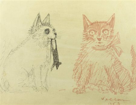 FELICE VELLAN<BR>Torino 1889 - 1976<BR>"Vita da gatti" 1953