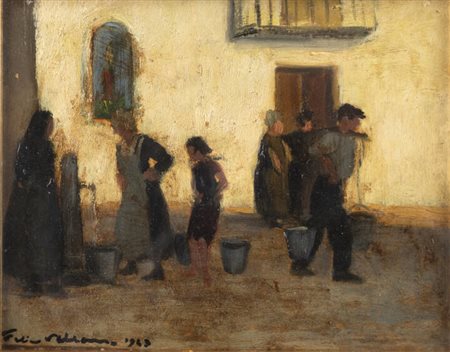 FELICE VELLAN<BR>Torino 1889 - 1976<BR>"Vita di paese" 1963