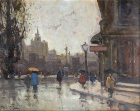 VENANZIO ZOLLA<BR>GB 1880 - 1961 Torino<BR>"Londra sotto la pioggia"