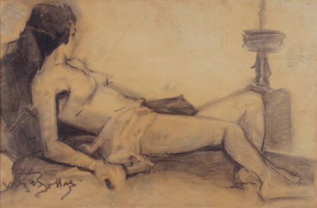 VENANZIO ZOLLA<BR>GB 1880 - 1961 Torino<BR>"Nuda sdraiata"
