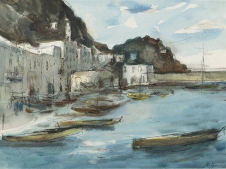 LEONARDO STROPPA<BR>Torino 1900 - 1991<BR>"Veduta del porticciolo"