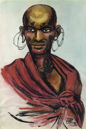 PIERO MONTI<BR>Torino 1910 - 1994<BR>"Guerriero Masai" 1958