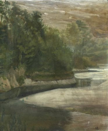 PIERO MONTI<BR>Torino 1910 - 1994<BR>"Alberi sulle sponde del Po" 1945