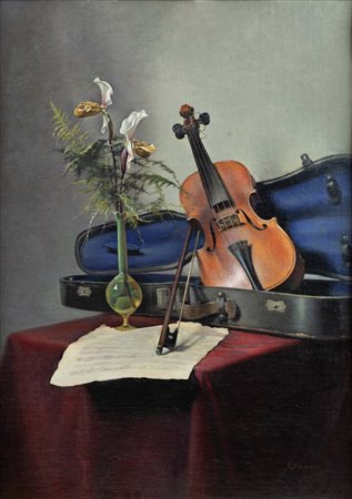 ROMANO DI MASSA<BR>Parma 1889 - 1985 Nervi, Genova 1985<BR>"Orchidee e violino" 1951