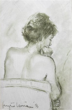 SERGIO UNIA<BR>Roccaforte di Mondovì (CN) 1943<BR>"Fanciulla seduta vista di schiena" 1994