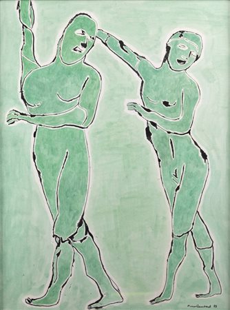 PIERO RAMBAUDI<BR>Torino 1906 - 1991<BR>"Due figure verdi" 1987