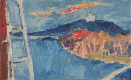 ENRICO PAULUCCI<BR>Genova 1901 - 1999 Torino<BR>"Il Po e Superga a Torino" 1988