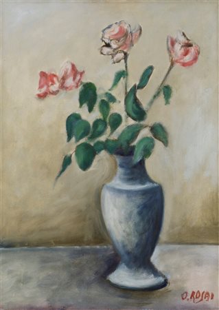 Ottone Rosai (1885 - 1957), Vaso con quattro rose, 1956