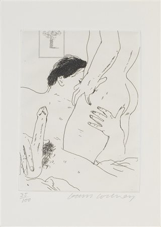 David Hockney (1937) AN EROTIC ETCHING acquaforte, cm 15x11; foglio cm...