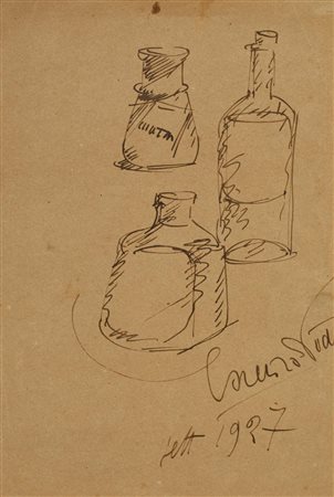 Lorenzo Viani (1882 - 1936) BOTTIGLIE china su carta, cm 24x15,5 firma e data...