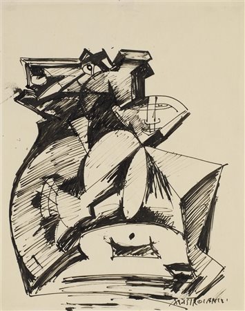 Umberto Mastroianni (1910 - 1998) FIGURA ASTRATTA penna e inchiostro di china...