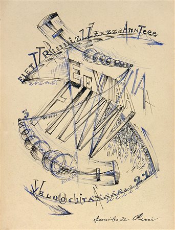 Annibale Ricci AEREOPITTURA inchiostro su carta, cm24x18 firma
