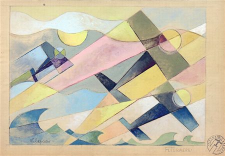 Vittorio Caproni FUTURAEREI tempera su carta quadrettata, cm 20x28 firma,...