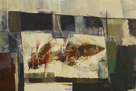 Giancarlo Tognoni (1932) LOTTA DI ANIMALI olio su tela, cm 50x75 firma e data...