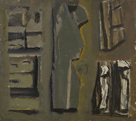 Mario Sironi (1885 - 1961) COMPOSIZIONE tempera, matita grassa e olio su...